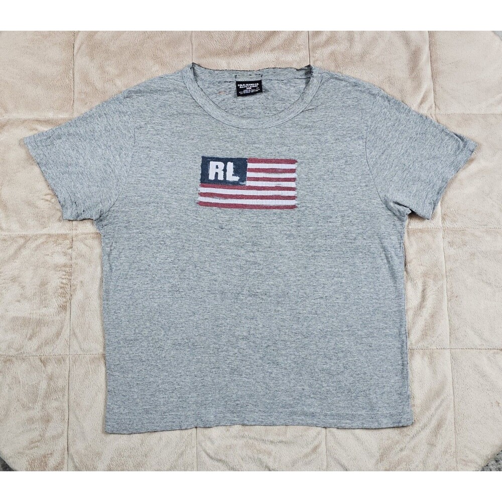 Vintage Polo Jeans Co Ralph Lauren Flag Crop Tee XL Thrashed Distressed 90s Y2K